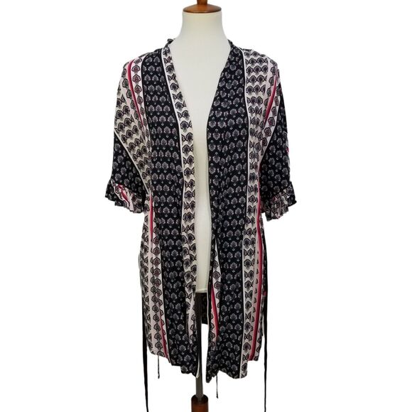 JOSIE NATORI NEW Women's Floral Print Robe Loungewear Short Sleeve Rayon Size S - Picture 4 of 13